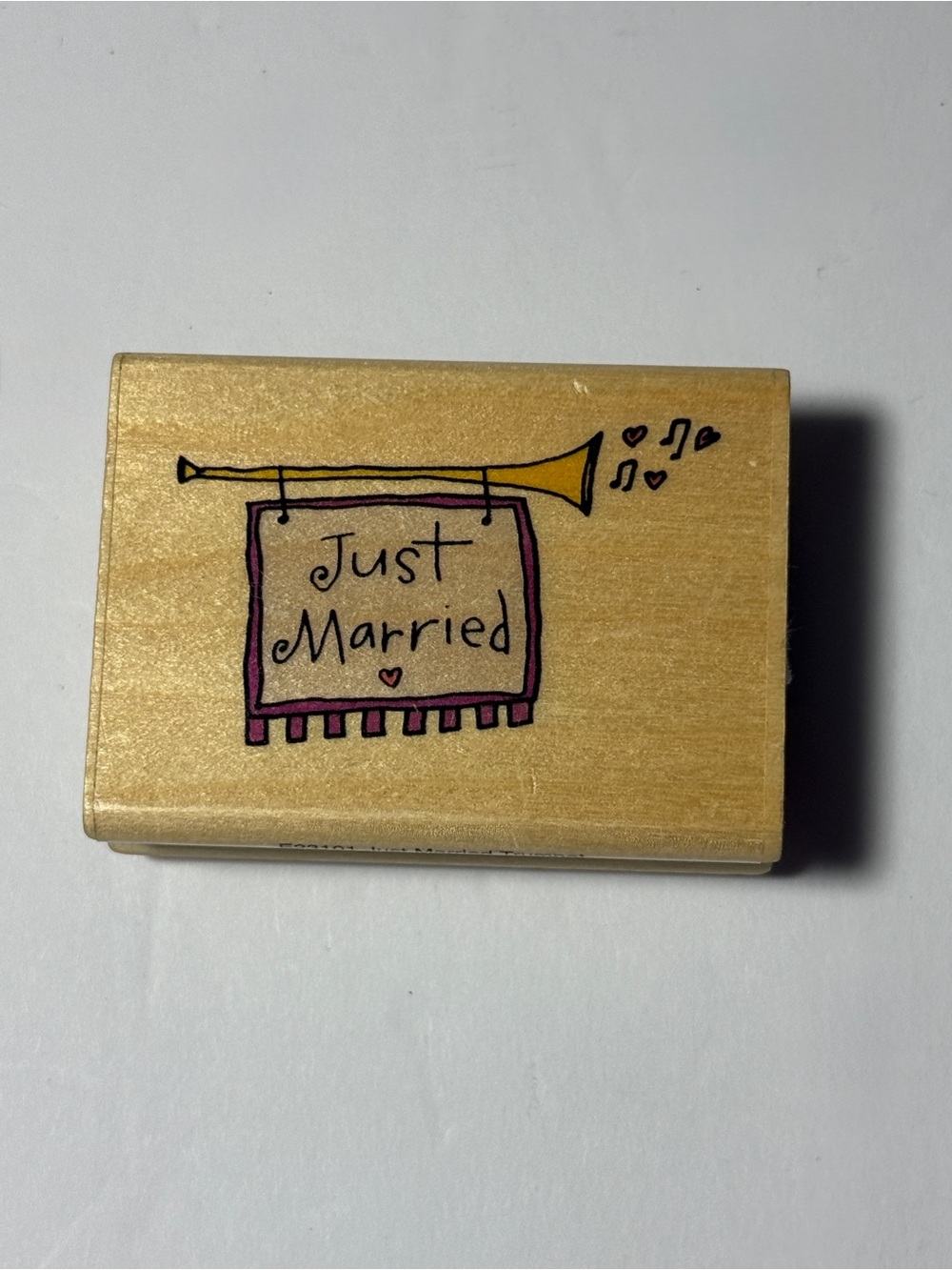 NWOT 3” ‘Just Married’ Trumpet Fanfare Rubber Stamp